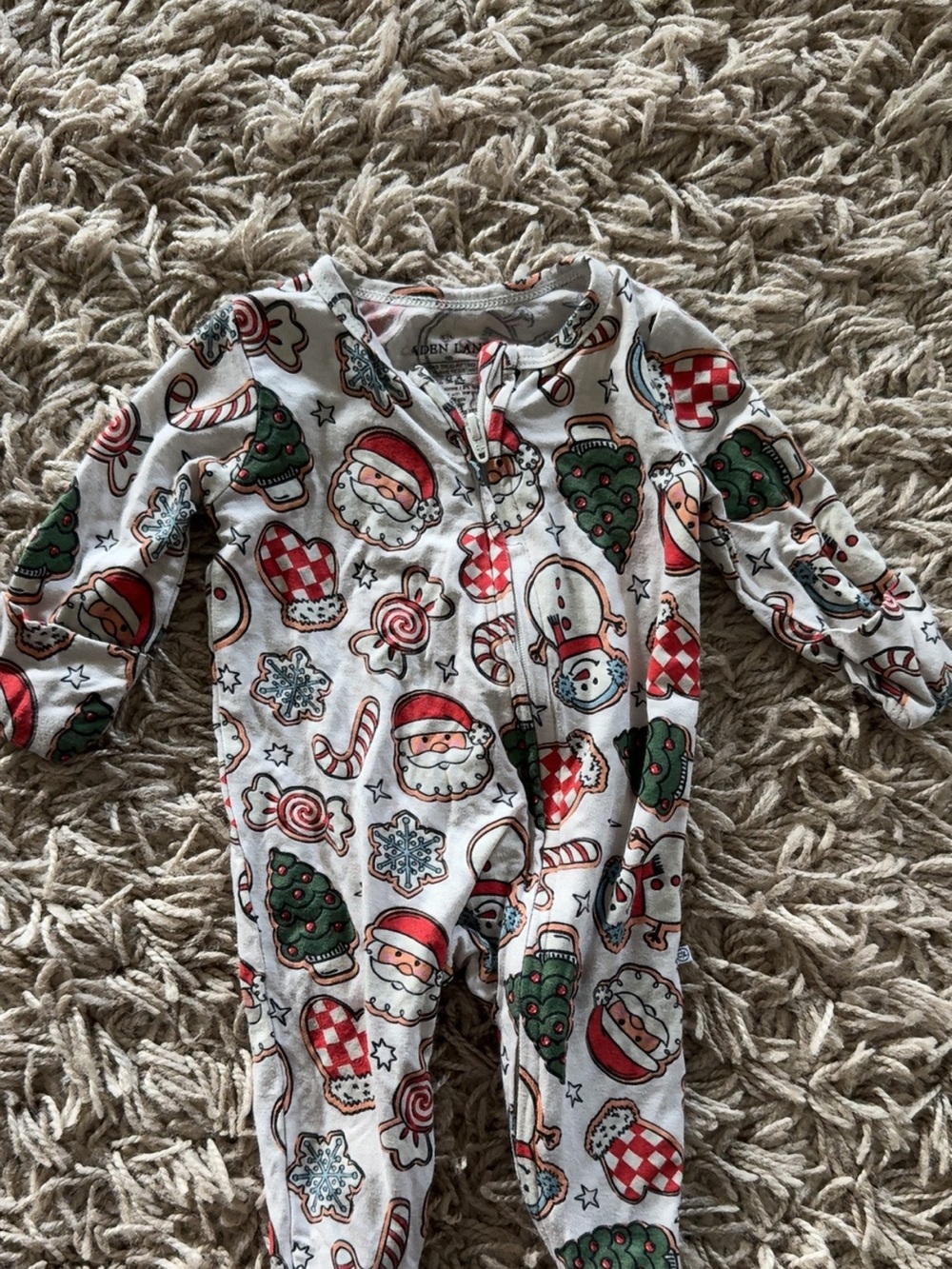 Caden Lane White One-Piece Footie with Red and Green Holiday Print